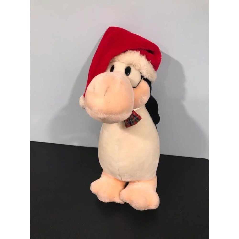 Vtg 1987 Dakin 13" Opus Penguin Santa Hat Plush Bloom County Christmas Bowtie